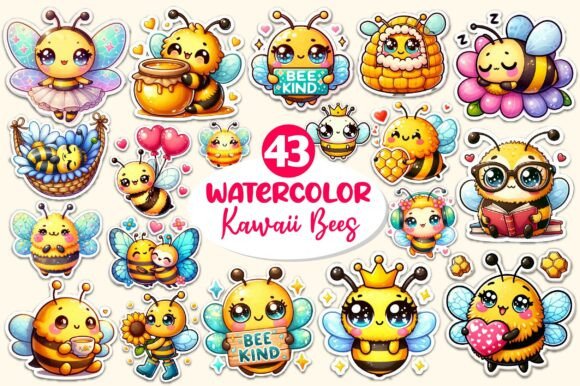 Download Kawaii Cute Bee Stickers Bundle - Bee stickers Collection