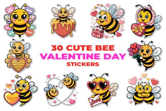 Download Valentine Day Cute Bee Stickers Clipart - Bee stickers Collection